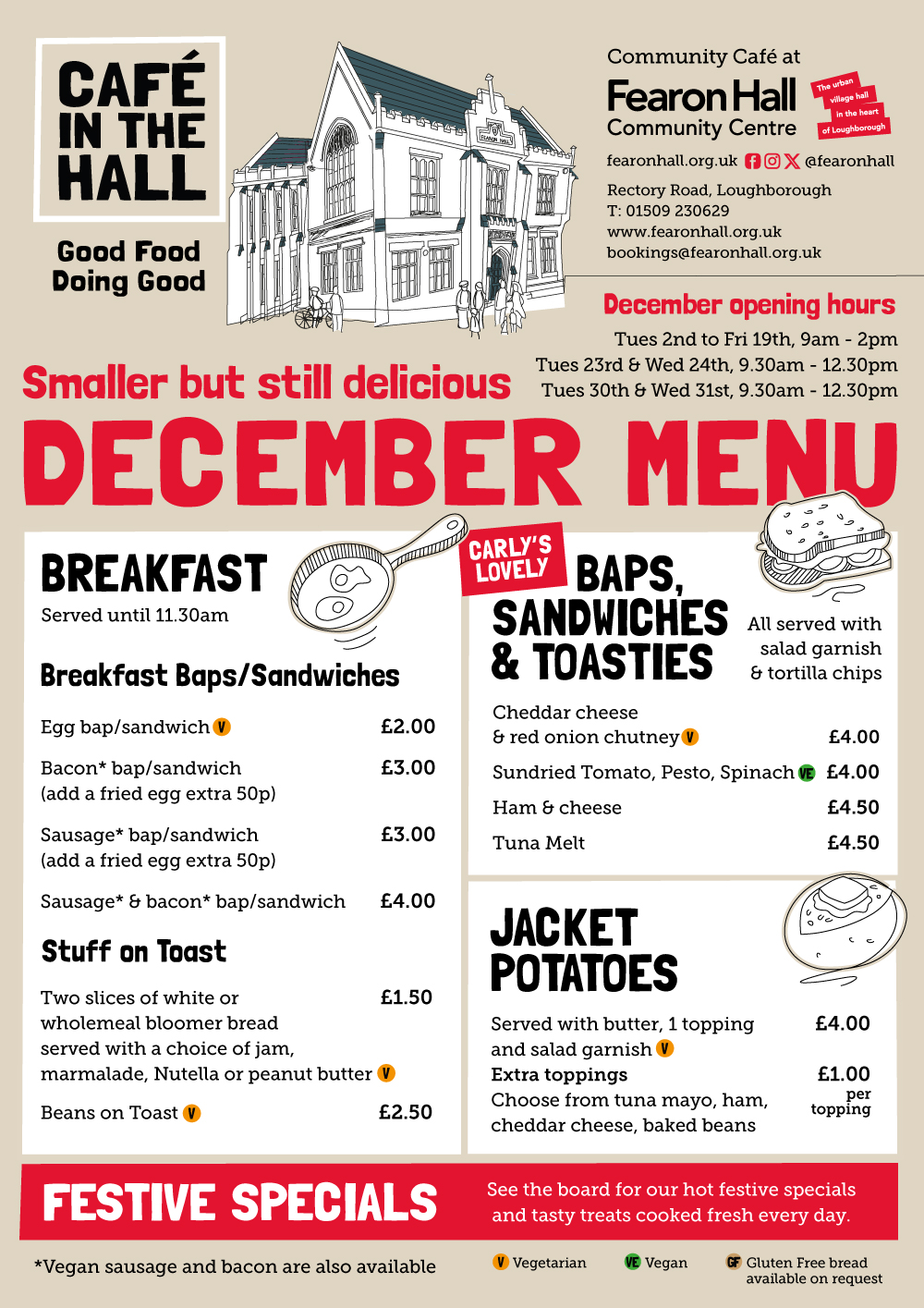 Café in the Hall December menu