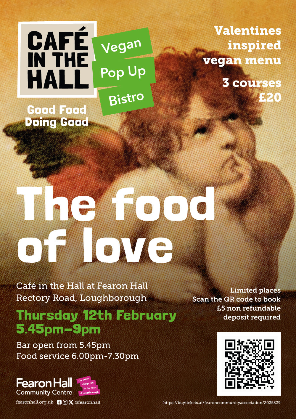 Cafe in the Hall Vegan Pop Up Bistro - The food of love, Thursday 12th February, 5.45pm