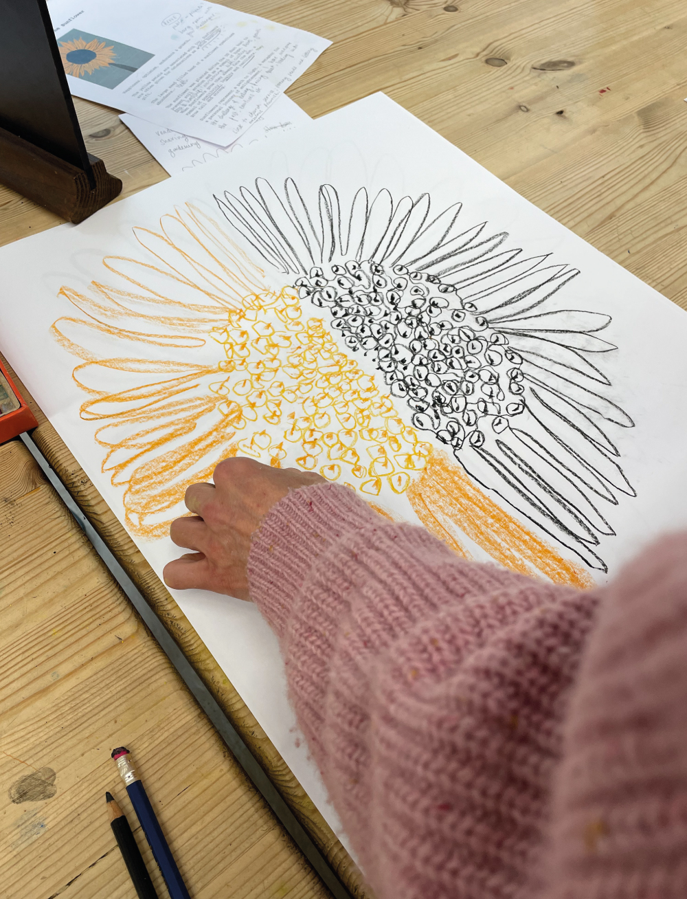 A sunflower drawing produced for the Hidden Disabilities Sunflower project at Fearon Hall