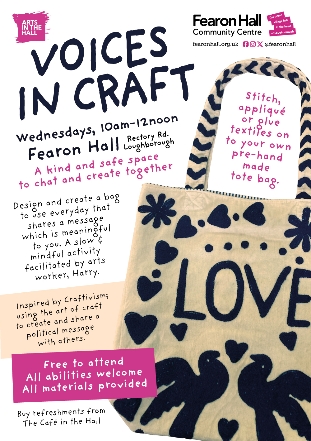 Voices in Craft - facilitated craft group, every Wednesday at Fearon Hall, 10am - 12noon