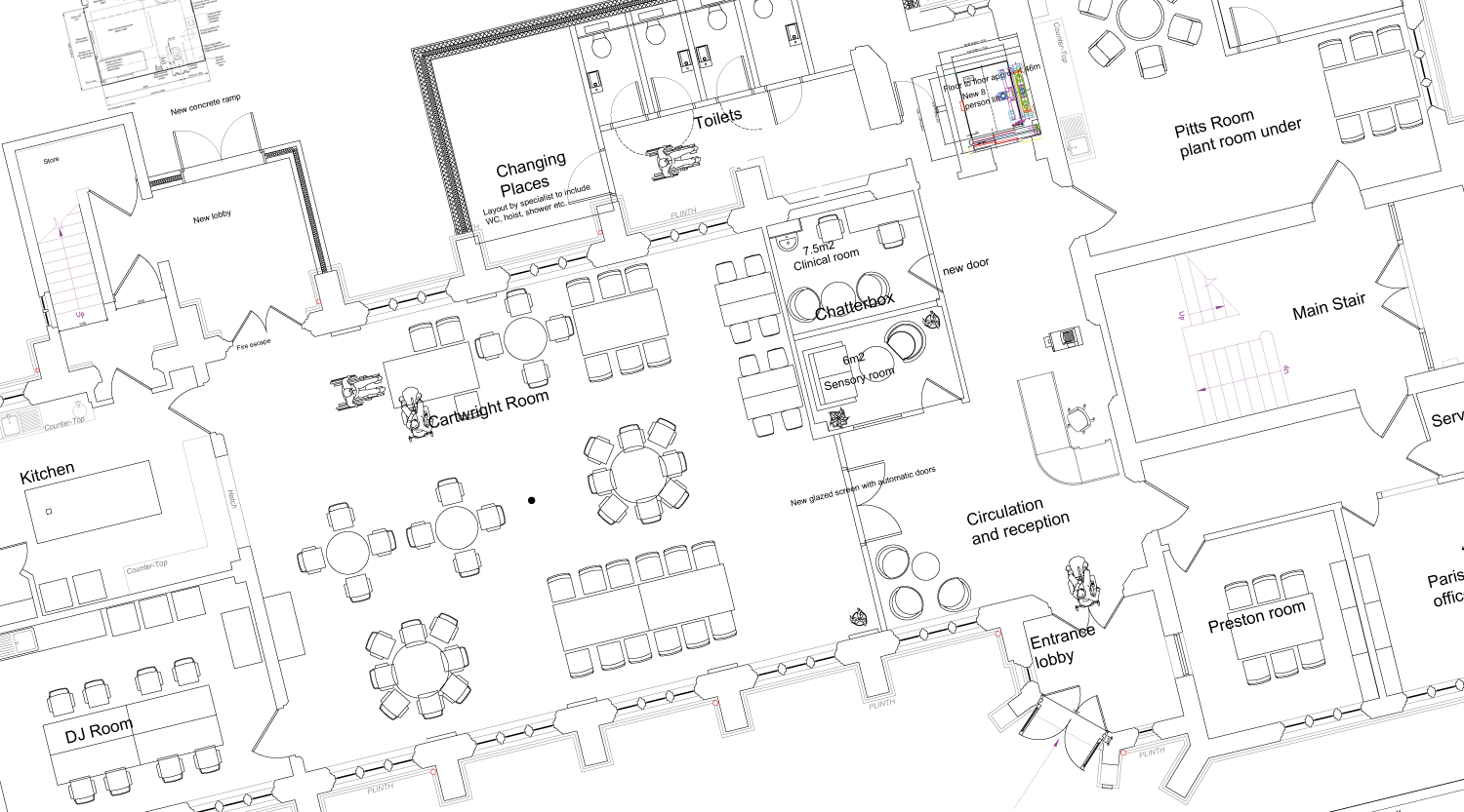 An architects plan drawing of Fearon Hall
