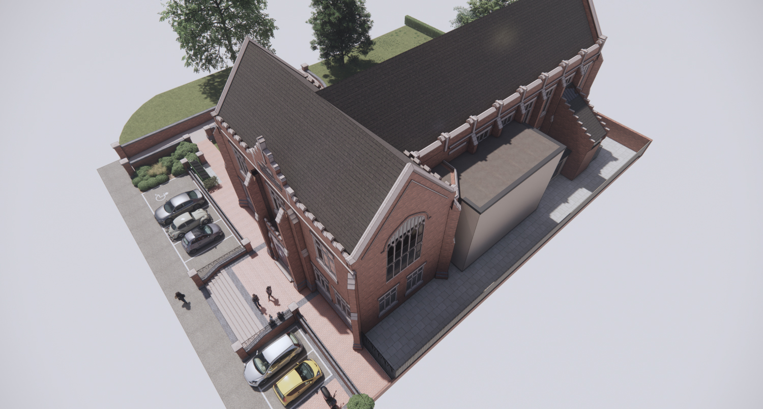 An architect rendering of the exterior of Feaon Hall