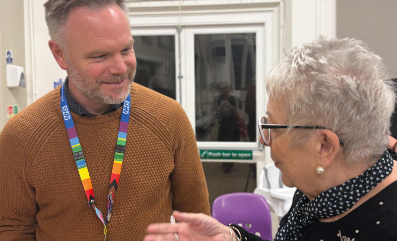 Two people in discussion at the Future Fearon neighbourhood meeting on 26th February 2026.