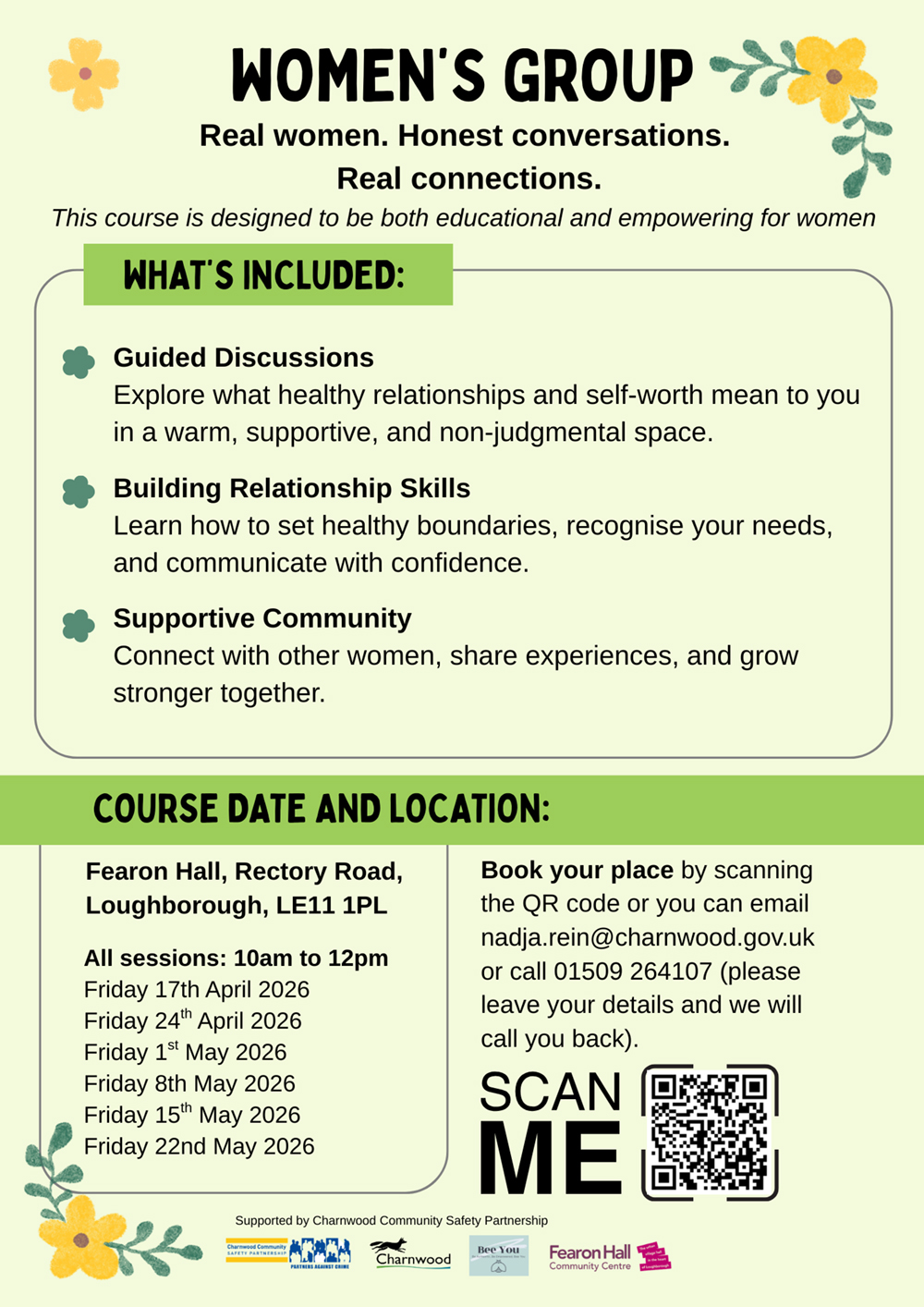 Women's Group poster - real women, honest conversations, real connections