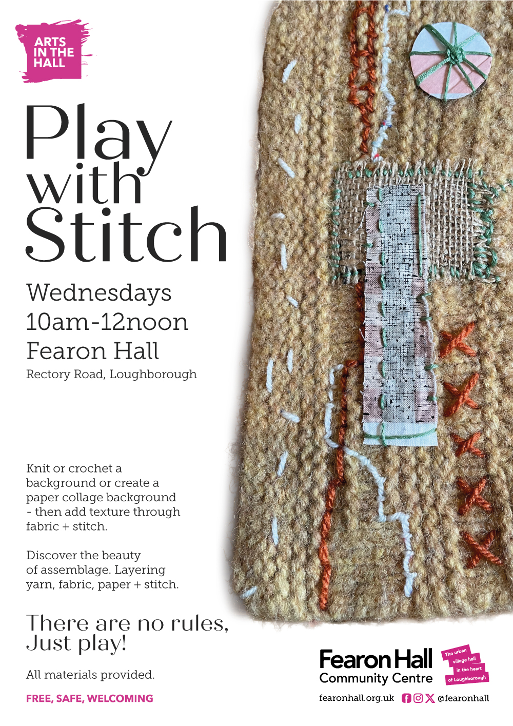 Play with Stitch - facilitated art group every Wednesday at Fearon Hall 10am - 12noon