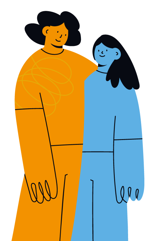 An llustration of two brightly coloured people smiling at each other