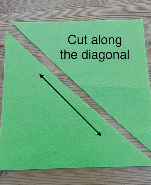 An image of a felt square cut in half along the diagonal