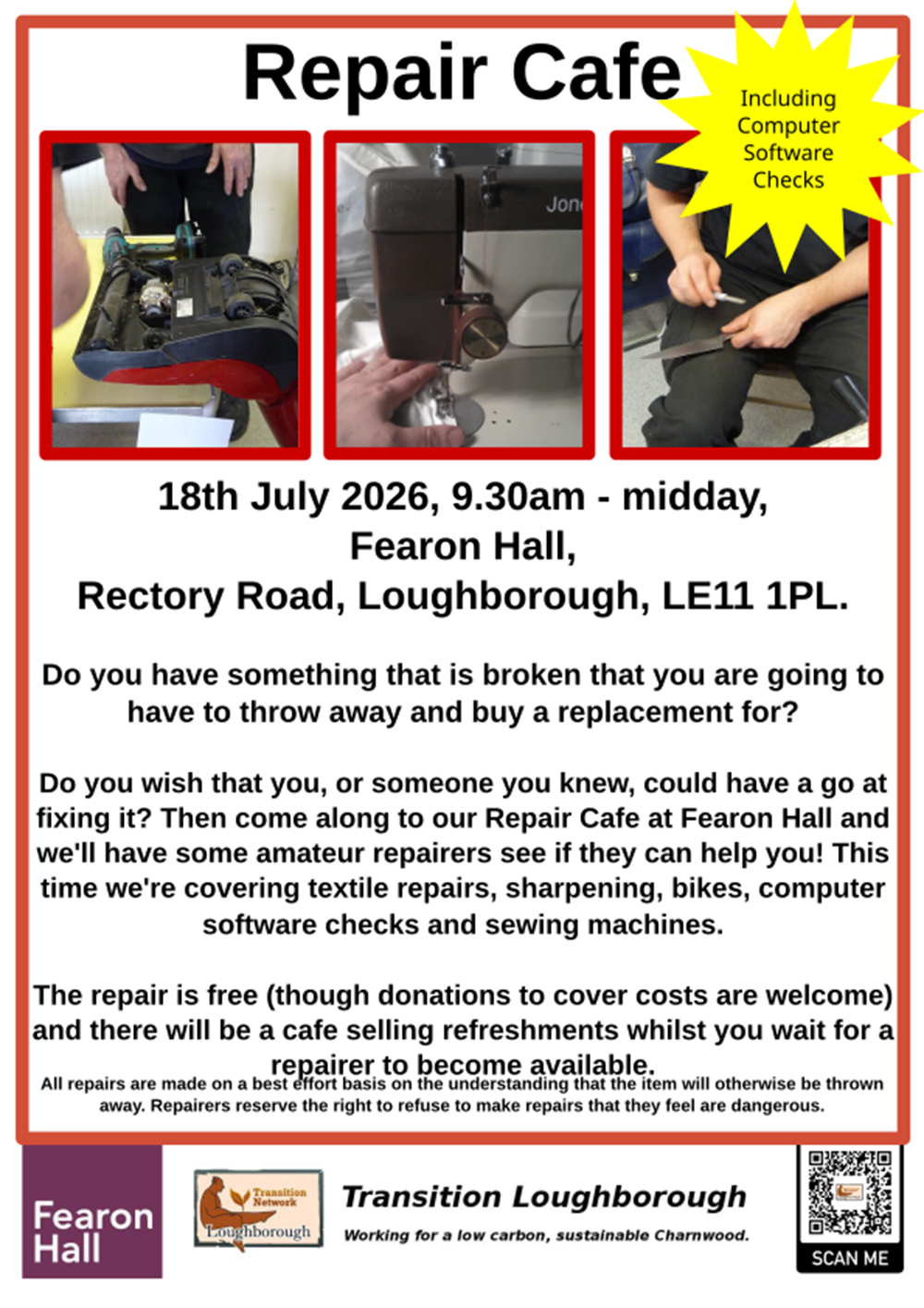 Repair Cafe, Saturday 18th July 9.30am - 12 noon