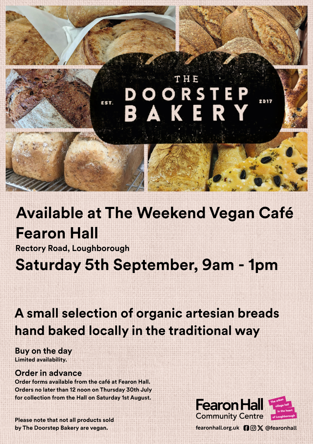 The Doorstop Bakery goodies available during our Weekend Vegan Café on Saturday 5th September, 9am - 1pm