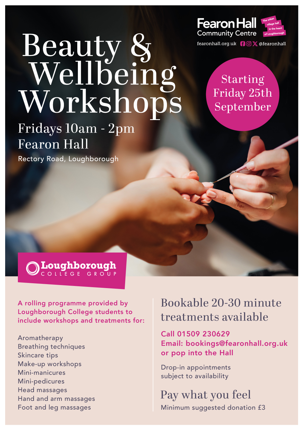Beauty and Wellbeing Workshops and Treatments by Loughborough College Students