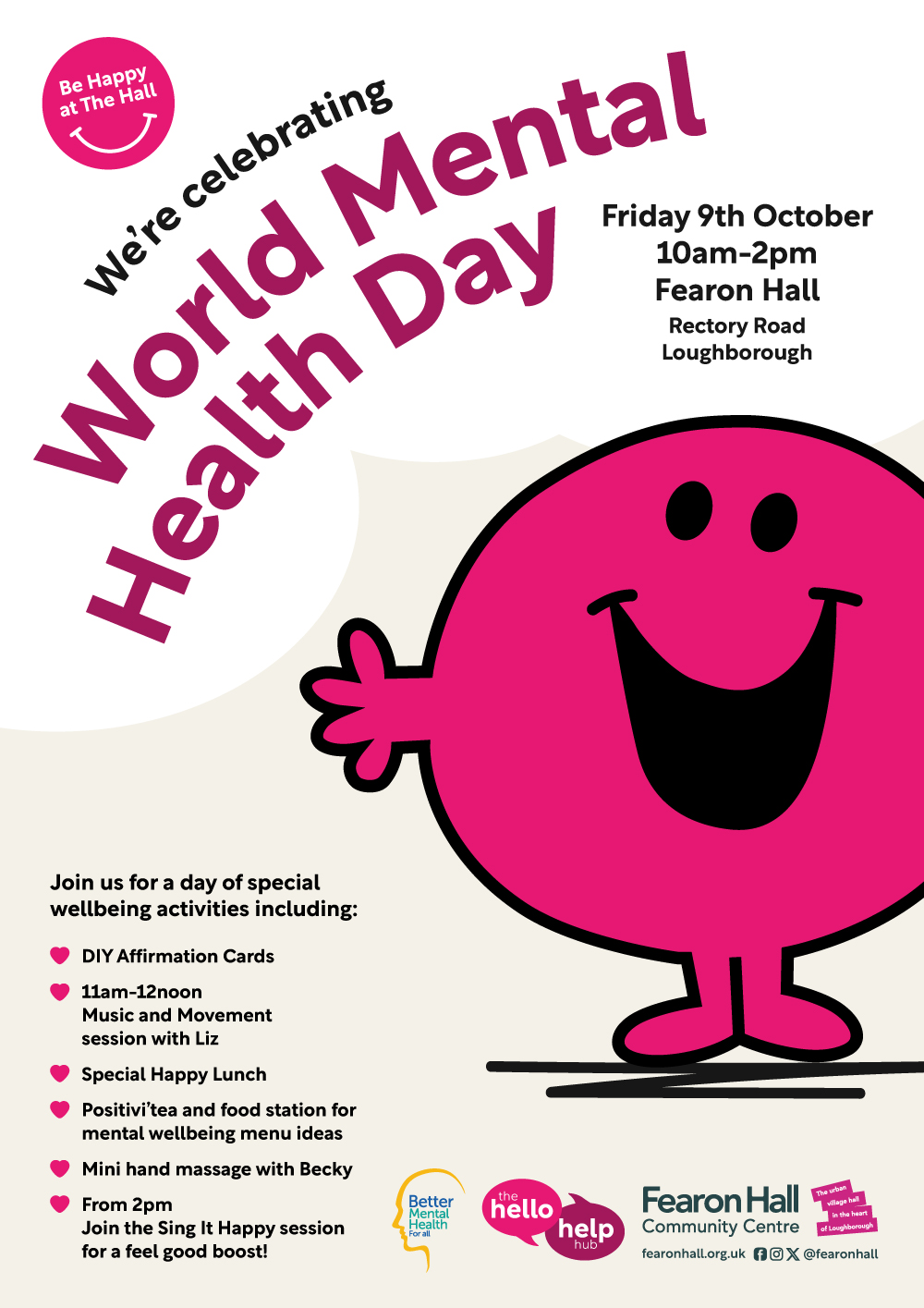 Celebrate World Mental Health Day at Fearon Hall. Join us for a day of special wellbeing activities.