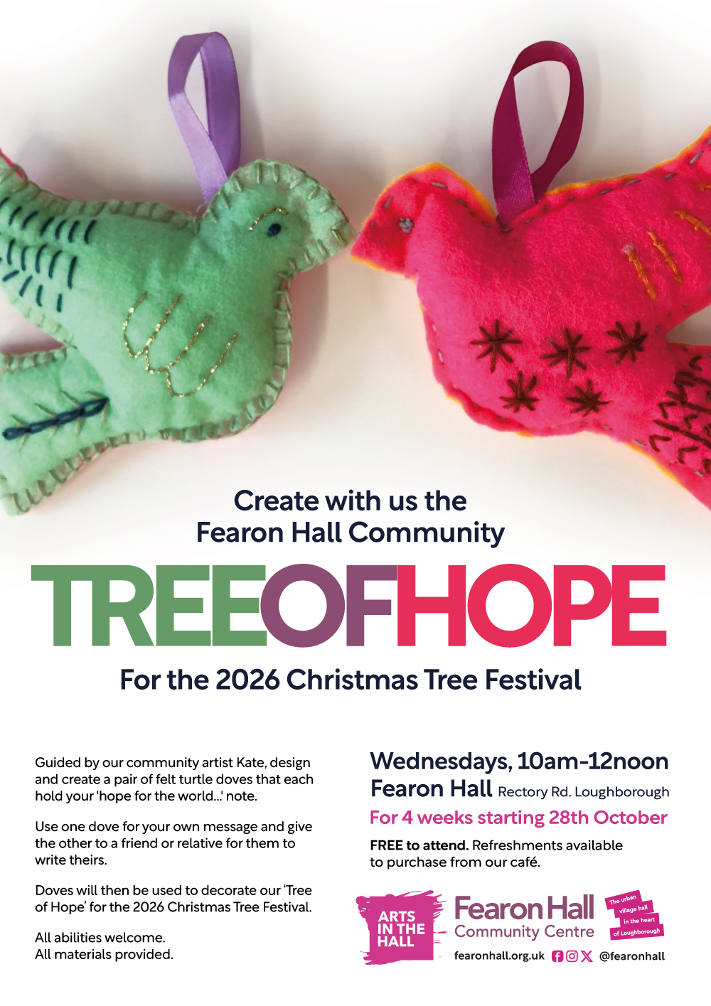 Create with us the Fearon Hall Community Tree of Hope for the 2026 Christmas Tree Festival.